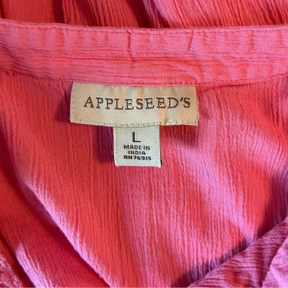 Appleseed’s Pink 3/4 Sleeve Crochet Lace V Neck Tunic Top Crinkle Women’s Lg - Picture 4 of 8